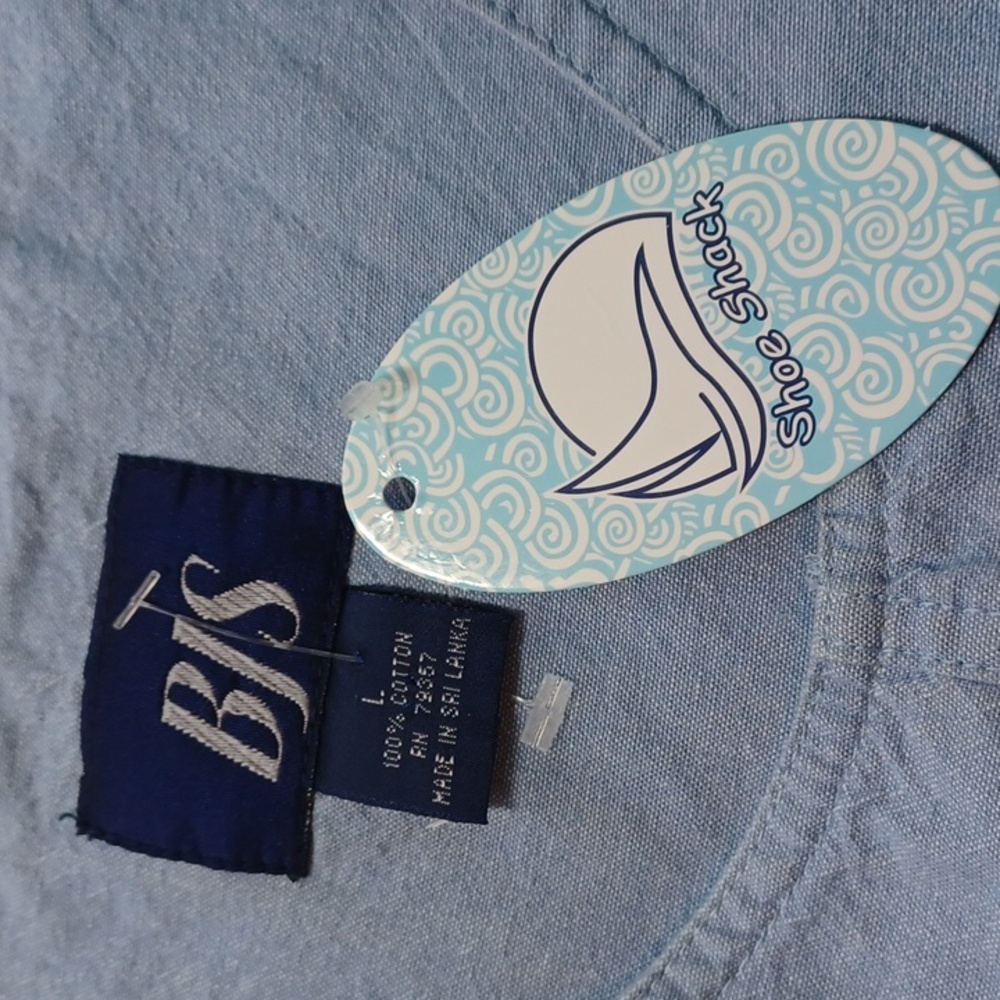 bjs light blue cotton beach shift dress fish umbrella pockets nautical l - Picture 8 of 14